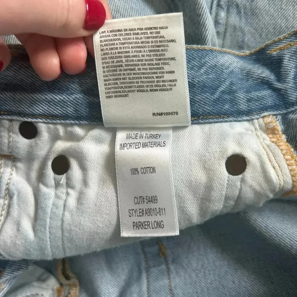 Agolde Parker Long Cotton Cut Off Denim Shorts Swapmeet Raw Hem High Rise Sz 29 - Picture 8 of 11